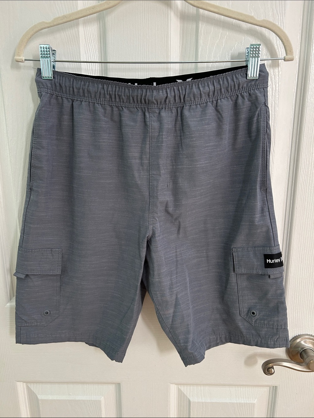 Hurley Gray Elastic-Waist Cargo Shorts for Kids